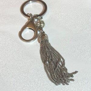 Silver Tone Keychain with Rhinestone Ball and Chain Tassel Charm